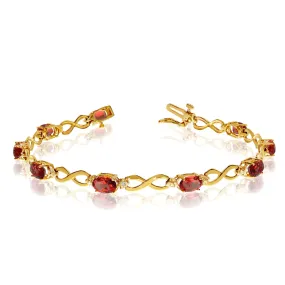 10K Yellow Gold Oval Garnet Stones And Diamonds Infinity Tennis Bracelet, 7"