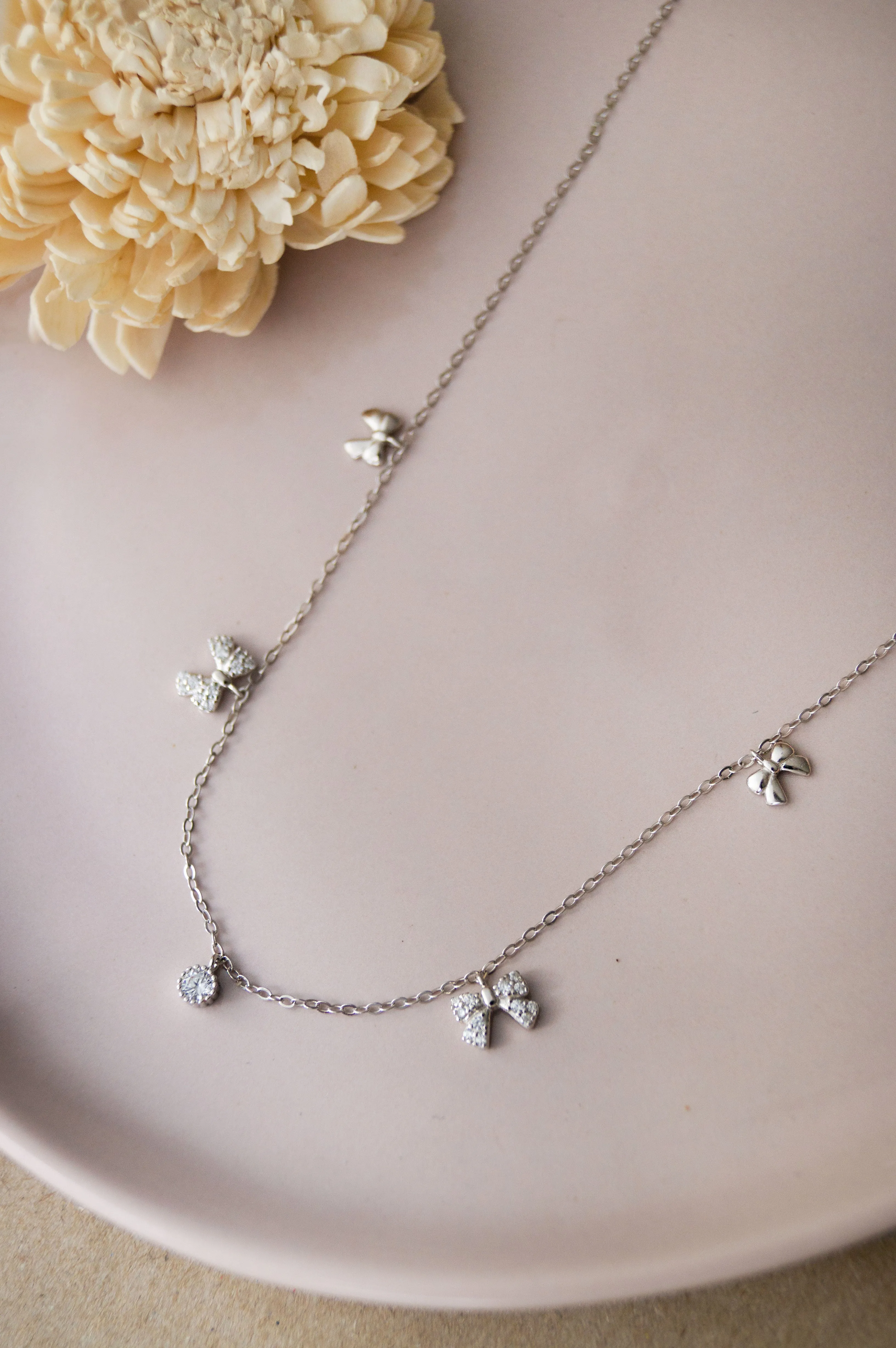 Cutie Bow Charms Sterling Silver Charm Necklace