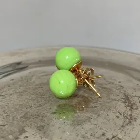 Earrings with green pastel Murano glass sphere studs on 24ct gold plated posts