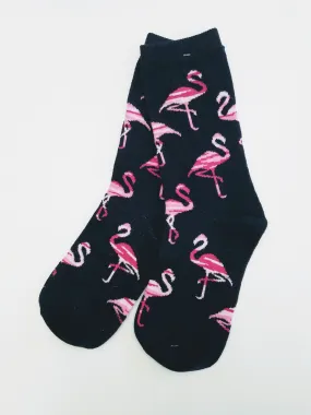 Flamingos Black Crew Socks