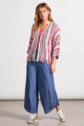 FRINGED HEM CARDIGAN WITH THREE-QUARTER SLEEVES-Creamsicle multi