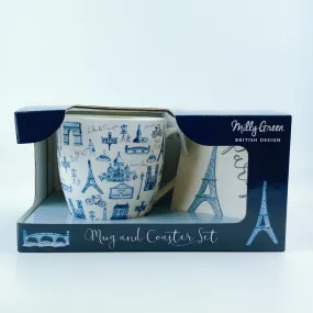 Milly Green British Design World Tour Coffee Mug Tea Cup and Coaster Set 20 oz