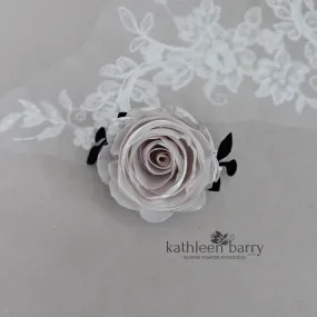 Modern rose wrist corsage - organza rose with velvet leaf detail