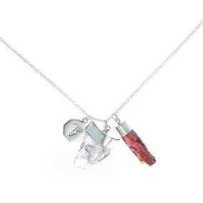 SUPERPOWER CHARM NECKLACE - ROSE QUARTZ & GARNET - SILVER