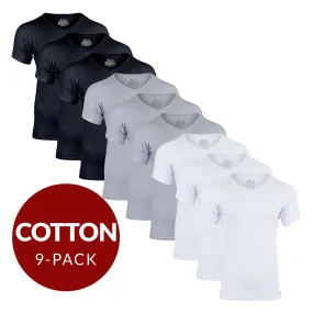 V-Neck Cotton Sweat Proof Undershirt For Men - Mix 9-Pack (3x White, Black, Grey)